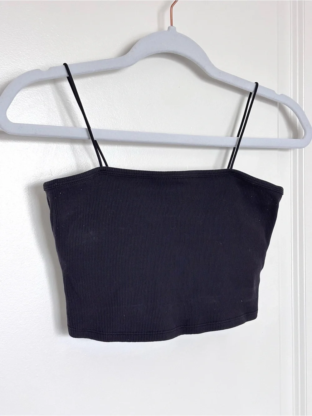 Alo Yoga Black Ribbed Crop Cami Tank Top Built In Shelf Bra Small Athleisure
